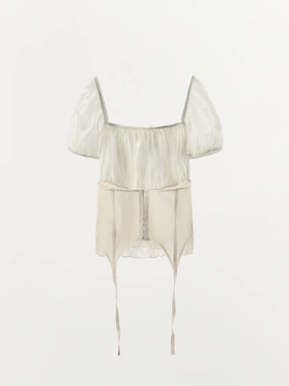 Zara Sheer Ivory Peasant Top with Lace Trim